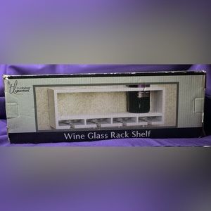 Wine and wine glass holder shelf for wall